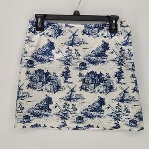 VICI Blue Cream Toile de Jouy Mini Skirt Medium satin Scenic Windmill Print boho